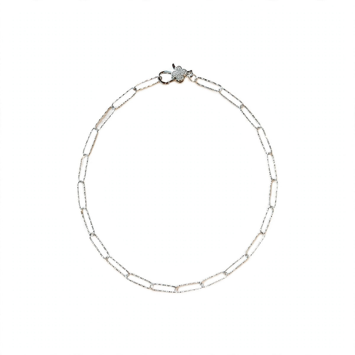Base catenina girocollo ovale martellato silver chiusura zirconi