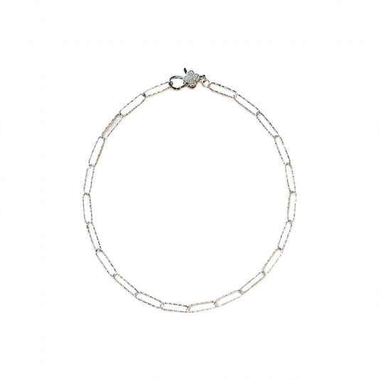 Base catenina girocollo ovale martellato silver chiusura zirconi